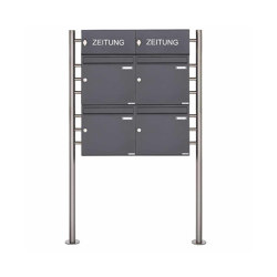4er 2x2 Standbriefkasten Design BASIC 381 ST-R con 2 scomparti per giornali chiusi - RAL 7016 antracite Top 100 mm di profondità | Buchette lettere | Briefkasten Manufaktur
